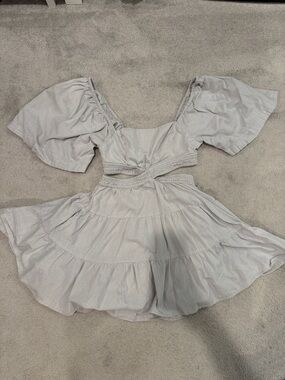 Free People Light Gray Mini Dress with Puff Sleeves